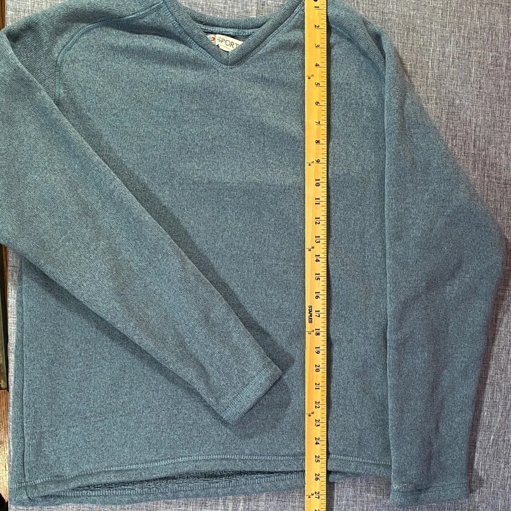 Sportif USA Large Blue V-Neck Pullover Sweater Fleece Lined Warm Winter Casual